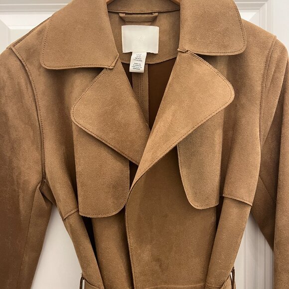 H & M Camel Suede Long Belted Coat NWT XS - Picture 2 of 3